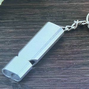 Silver Survival Whistle Keychain: Double Hole Alloy, Camping, Emergency